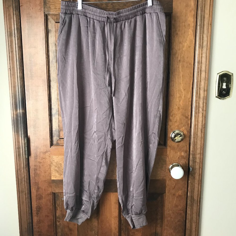AnyBody Brown Satin-Like Harem Pants w/Drawstring Waist  Size 1X